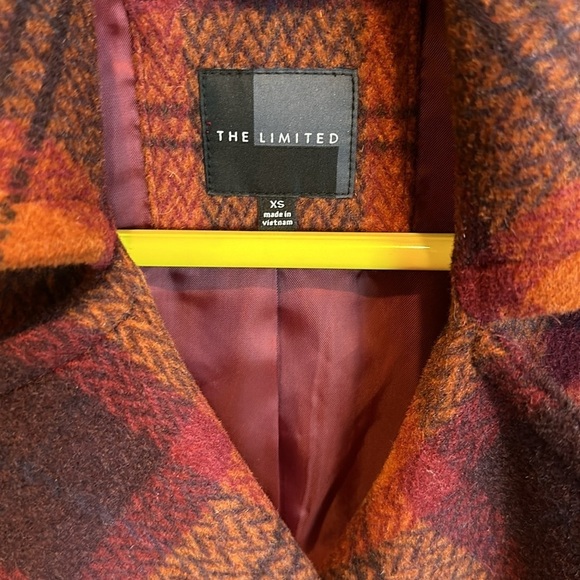 The Limited orange/navy/maroon plaid double breasted knee length coat size XS - Picture 2 of 4